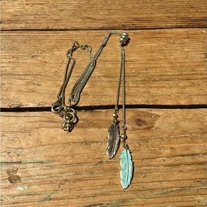 Lucky brand golden long leaf necklace